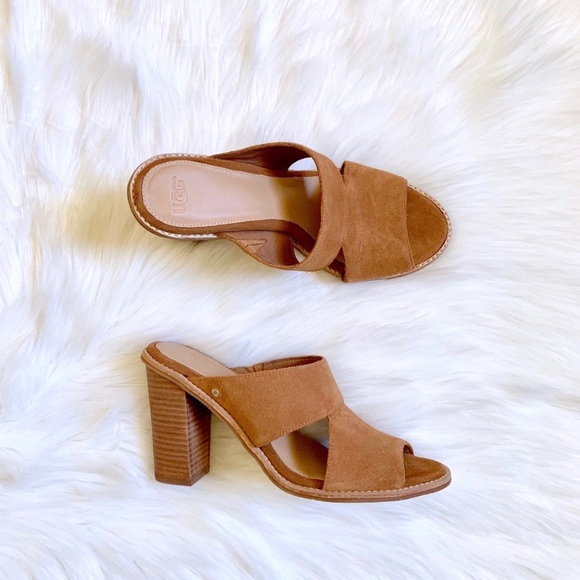 UGG Celia Chestnut Suede Heeled Sandals - Picture 2 of 8